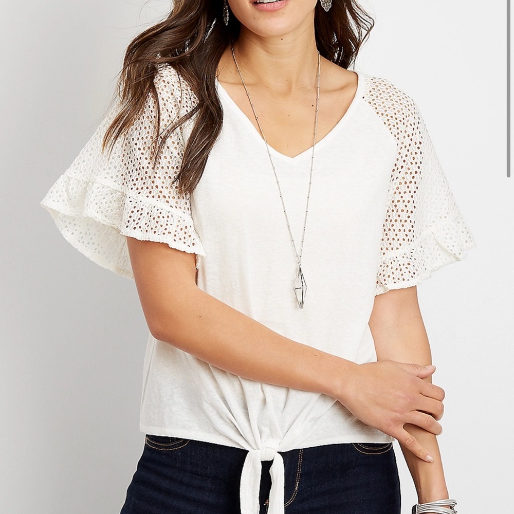 Maurices White Eyelet Sleeve Blouse
